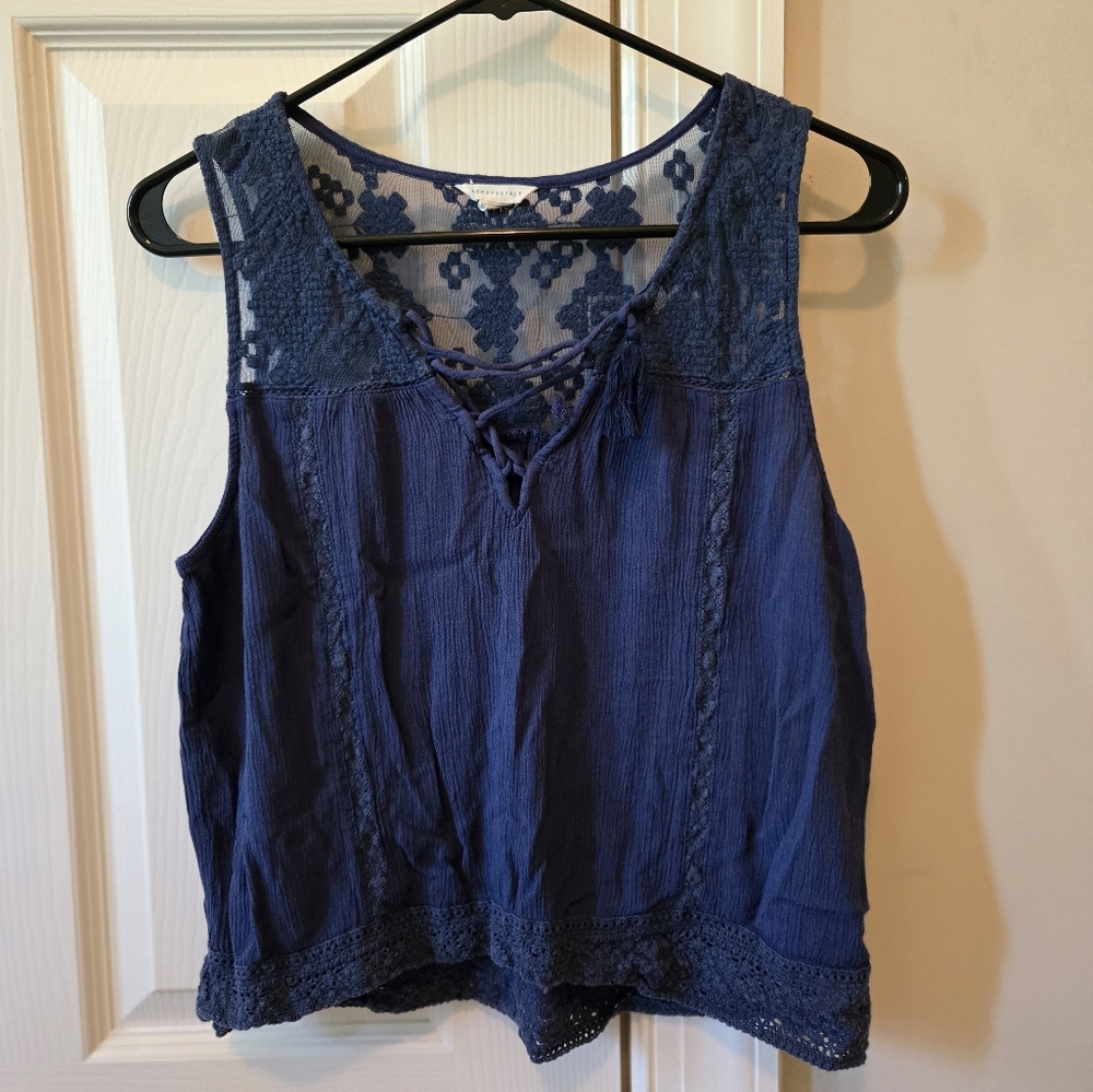 Aeropostale Blue Cropped Tie Front Tank Top
